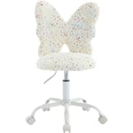 Chaise de Bureau Enfant en Fausse Fourrure Chaise Pivotante pour Enfant avec Dossier Chaise Bureau Fille pour Chambre, Blanc