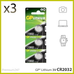 3 x GP CR2032 3V Lithium Coin Cell Battery 2032 DL2032 LONGEST EXPIRY DATE UK