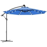 Parasol Déporté Costway 3m Avec Led Solaire En Polyester Imperméable Et 8 Baleines En Fer Bleu