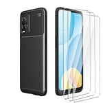 LYZX Coque pour Coque Oppo A54 5G+ 3 Morceaux de Protecteur d'écran en Verre trempé, étui de téléphone TPU Ultra-Mince et Durable,Gaine de Protection en Fibre de Carbone,Noir