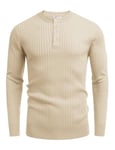 COOFANDY Pull Homme Henley Col Pull Tricoté Boutonné Basique Manches Longues Classique Pull Beige M