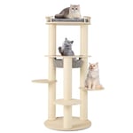 GOPLUS Arbre à Chat en Bois de 150cm, avec Perchoir Supérieur Rembourré, Hamac, 3 Plateformes, Griffoirs en Sisal, Centre d'Activités pour Chats d'Intérieur, 66 x 66 x 150 cm