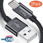 Lot de 2 Câble USB C 2M Charge Rapide[CERTIFIÉ]Câble USB Type C en Nylon Tressé pour Chargeur Samsung Galaxy S20 Z Flip S9 S8 A3 A5 2017 A8 2018/Huawei P20 P10 P9/Switch Nintendo,Fil Gris Noir