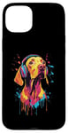 Coque pour iPhone 15 Plus Vizsla Lover Pop Art portant des écouteurs drôles Vizsla