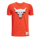 Under Armour Childrens Unisex Project Rock SMS Kids Orange T-Shirt Cotton - Size Medium