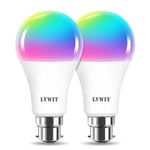 LVWIT 12W Ampoule LED RGB Intelligente WiFi B22 Variable Multicolore, Compatible avec Tuya App et Smart Life, Compatible avec Alexa Echo Dot Google Home Assistant, Pas de Hub requis, 2 Packs