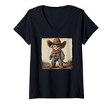 Womens Black Cat in Cowboy Boots V-Neck T-Shirt