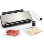 FoodSaver Multi-Use Food Preservation System | Food Vacuum Sealer Machine | with Handheld Sealer, 1 Roll, 4 Vacuum Sealer Bags & 4 Zipper Bags | Silver with Black Accents [VS3190]