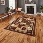 Funky Design Modern Check Pattern Floor Carpets Hudson Rugs 3222 In Brown Beige