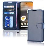 TECHGEAR Pixel 6a Leather Wallet Case, Flip Protective Case Cover with Wallet Card Holder, Stand and Wrist Strap - Blue PU Leather with Magnetic Closure Designed For Google Pixel 6a