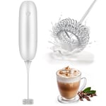 Milk Frother Handheld Whisk Battery Powered Drink Mixer, Milk Frother Foamer & Mini Drink Mixer Coffee Frother, Electric Portable for Latte, Cappuccino, Hot Chocolate-White