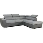 Canapé d'angle convertible réversible avec coffre - 5 places - DAYTONA - Tissu gris et anthracite - 260 x 77 / 94 x 216 cm