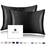 Silk Pillowcases 2 Pack for Hair and Skin with Hidden Zipper, Ravmix Both Sides Mulberry Silk Pillowcases Cooling Pillow Cases Set of 2, Standard 50×75 CM, Black