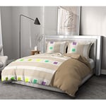 Home Passion | Housse de Couette - 3 Pièces | 100% Coton - 57 Fils | 2 Personnes - 220x240 cm | Squares Beige