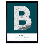 Baku Azerbaijan City Map Modern Typography Stylish Letter Framed Word Wall Art Print Poster for Home Décor