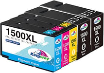 KINGWAY 1500XL Cartouches d'encre Remplacement Compatible avec Canon 1500 XL PGI-1500 Pig 1500 pour Canon Maxify MB2350 MB2050 MB2300 MB2000 MB2150 MB2755 MB2155 MB2750(Noir Cyan Magenta Jaune).