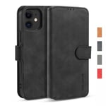 Coque Iphone 12 Cuir Premium Étui De Protection Portefeuille Stand Tpu Bumper Housse Pour Iphone 12 - Noir