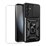 Case for Samsung Galaxy A25 / A24 Phone Cover + Glass Screen Protector Black