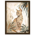 Savannah Cat with Colourful Fur Pattern in Nature Modern Watercolour Illustration Artwork Framed Wall Art Print A4