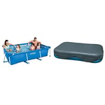 INTEX Piscine Metal Frame Junior rectangulaire 2,20 x 1,50 x 0,60 m & 58412NP Bâche de Protection, Bleu, 305x183x25 cm