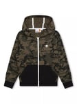 Timberland Kids' Camouflage Logo Zip Through Hoodie, Green Khaki