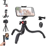 koolehaoda Mini Flexible Camera Tripod Stand for iPhone with Remote, with Action Camera Mount Adapter for GoPro, Hidden Phone Holder with Cold Shoe 1/4" Screw, Compatible with iPhone, Cameras