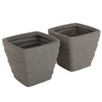 Pair of Trojan Square Granite Planters (Dia. 33cm)