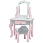 Coiffeuse de poupée poupon avec tabouret miroir en bois jeu enfant grise à pois blanc Olivia's Little World TD-0207AG - Rose