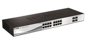 D-LINK – Verkkokytkin, L2, 10/100/1000Mbps, 16xRJ45, 4xSFP, metalli, Green Technology, musta/hopea