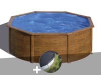 Kit piscine acier aspect bois Gré Pacific ronde 3,70 x 1,22 m + Bâche d'hivernage