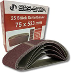 Lot de 25 bandes abrasives en tissu - 75 x 533 mm - 5 x grain 40/60/80/120/180 - Pour ponceuse à bande, bois et métal