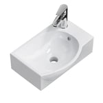 EMKE Lavabo suspendu 405 x 280 x 140 mm - Lavabo compact et élégant pour petites salles de bains et WC d'invité - Robinet à droite, installation murale, blanc brillant