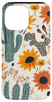 Coque pour iPhone 14 Pro Max Orange Abstrait Géométrique Western Boho Léopard Tournesols