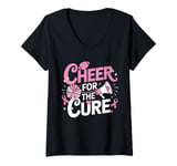 Womens Cheer for the Cure Breast Cancer Pink Ribbon Football V-Neck T-Shirt