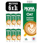 MOMA ORGANIC Barista Oat Drink - 6 x 1L - 100% Plant Based Milk Alternative - Made from British Organic Oats - Vegan - Gluten Free - Fully Foamable - No Added Sugar - GMO Free - Made in the UK