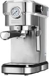 MPM MKW-08M Machine à Café Espresso, Cappuccino et Café au Lait, Pompe 20 bars, Espresso, Cappuccino, Buse Vapeur à Lait, Chauffe-Tasses, Acier Inoxydable, Réservoir d'eau Amovible de 1,2 L, 1350 W