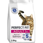 Perfect Fit Adult 1+ Complete Dry Cat Food for Adult Cats Aged 1+ Years, Rich in Salmon, 3 Bags (2.8 kg)