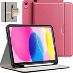 Coque Pour Ipad 10 (10,9 Pouces, Modèle 2022, 10ème Génération), Pu Cuir Folio Protecteur Housse Étui De Tablette Avec Porte-Stylet & Poche, Multi-Angle Affichage (Rose)