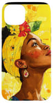 Coque pour iPhone 15 Plus Jaune Aquarelle Florale Mélanine Noir Pride BHM Africain