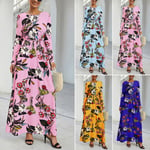 Spring Women Floral Pattern Bohemian Straight Dress Pink M