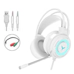 Casque Gamer Casque de musique de jeu avec microphone Lumiere colorée Écouteurs filaires Son stéréo pour ordinateur PC Xbox PS4-3.5mm-white