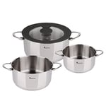 MasterPRO Foodies - Batterie de cuisine - 4 pièces avec des casseroles de 4, 20 et 24 cm et un couvercle en verre - fabriqué en acier inoxydable - compatible avec toutes sortes de cuisines