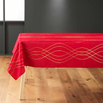 douceur d'intérieur, Nappe Rectangle (150 x 300 cm) Elona Rouge/Or, Polyester Imprimé Métallisé