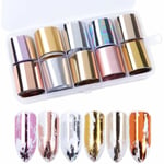 10 rullar metallisk färg holografisk nagelfolie överföring klistermärke set, mix-mönster nail art klistermärken, wraps dekaler stjärnhimmel manikyr kit, guld,