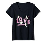 Womens Love Women's Basketball Pink and White Sports Graphic V-Neck T-Shirt