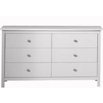 Commode 6 tiroirs en pin massif blanc 130 cm - Elton