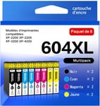 604 XL Cartouches d'encre(Paquet de 8) pour Epson 604XL pour Cartouche Epson XP 2200 Compatible pour Epson XP 2205 XP 3200 XP 3205 XP 4200 XP 4205 Workforce WF-2910 WF-2930 WF-2935 WF-2950(Q114)