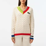 Lacoste Womenss Cable Knit Colour Twist V-Neck Sweatshirt in Multi - Multicolour material_cotton - Size 14 UK