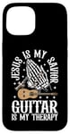 Coque pour iPhone 15 Jesus Is My Savior Guitar Is My Therapy Foi Musique Amour