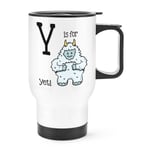 Letter Y Is For Yeti Travel Mug Cup With Handle - Funny Alphabet Animal Thermal